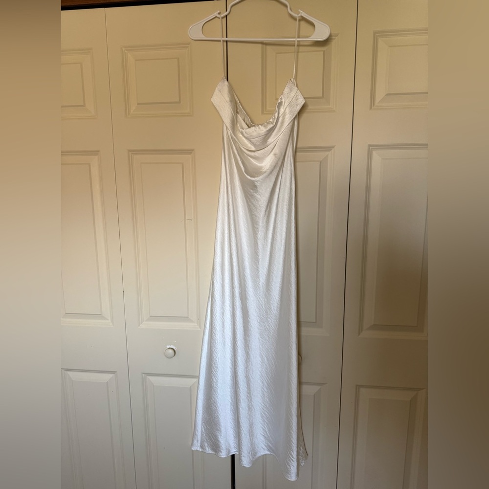 White satin strapless dress